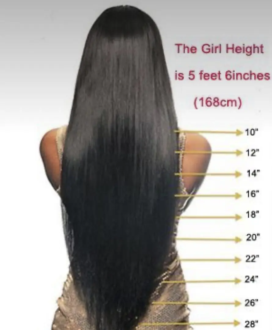 A woman with long hair is measuring her length.